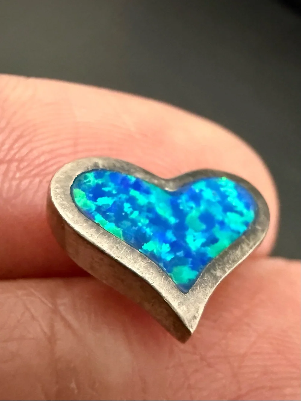 925 Sterling Silver Blue Fire Opal Heart Stud Earrings
